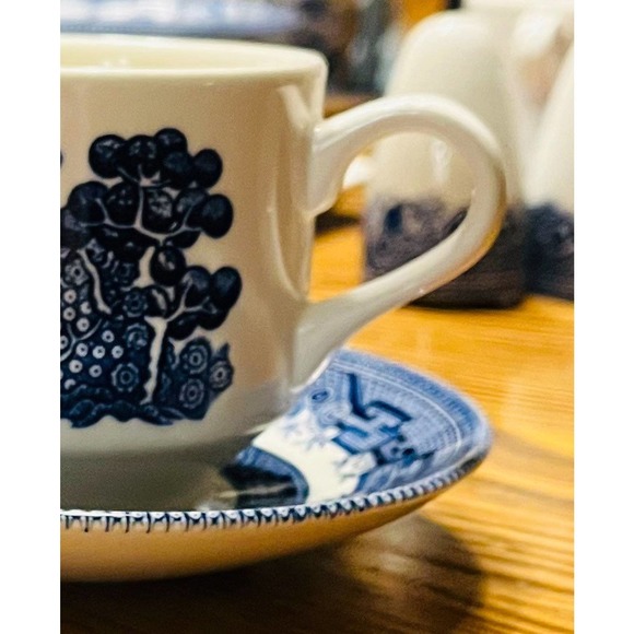 Vintage Blue Willow Ironstone Churchill Staffordshire of England Cup and Saucer - Picture 4 of 9